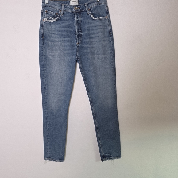 AGOLDE Nico High Rise Slim Fit Jeans Sz 28 Dustress/Thrashed Button Fly Denim - Picture 1 of 14
